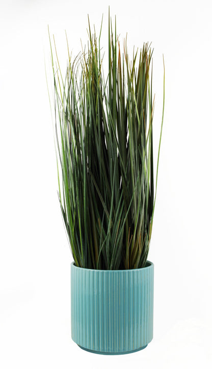 Turquoise Blue Ribbed Ceramic Plant Pot 16 x 16 x 15cm