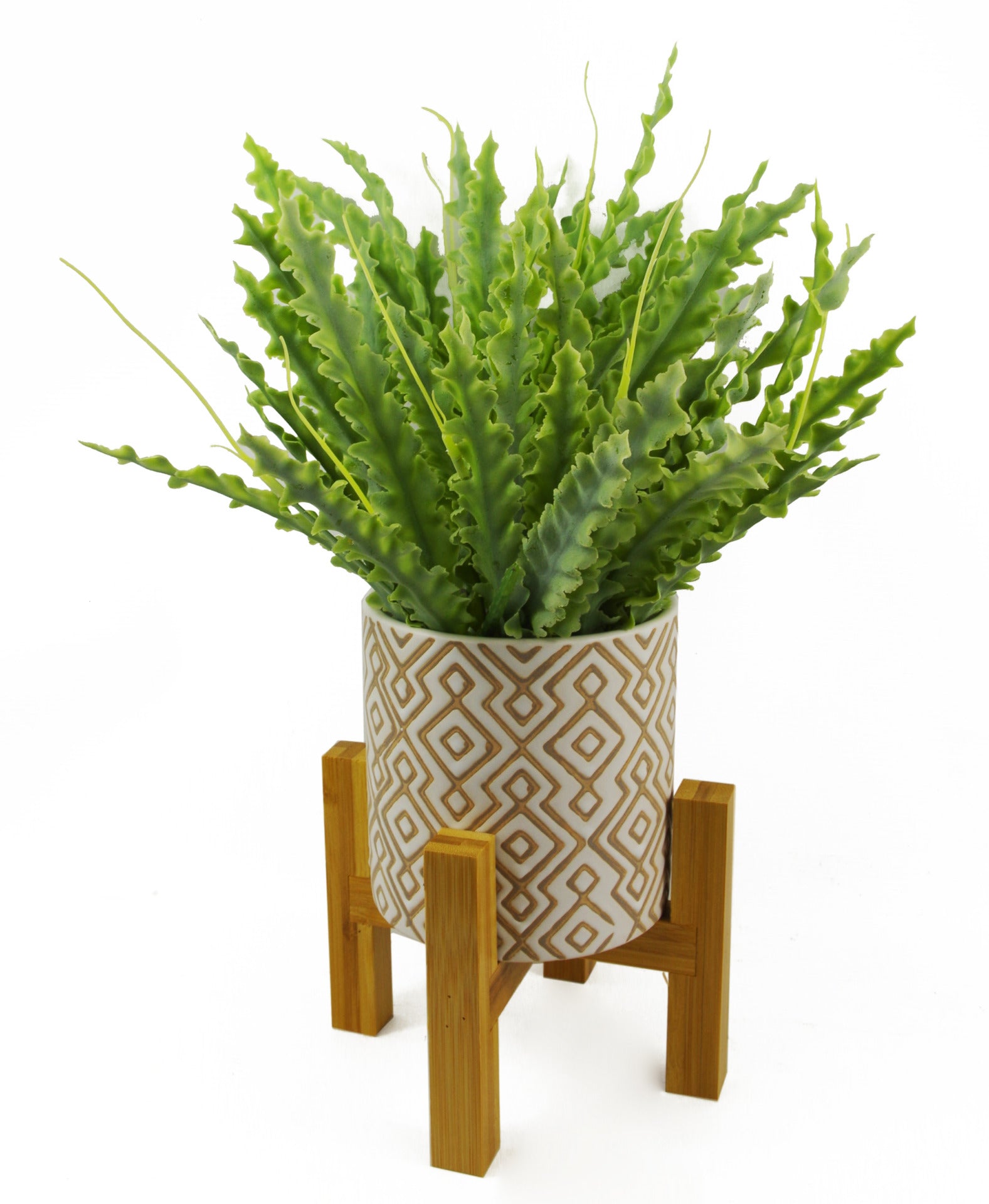 45cm Ceramic Planter With Stand And Artificial Fern Plants