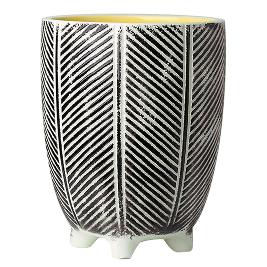 Tall Ceramic Planter Plant Pot With Feet Black Stripe 15 x 15 x 19cm
