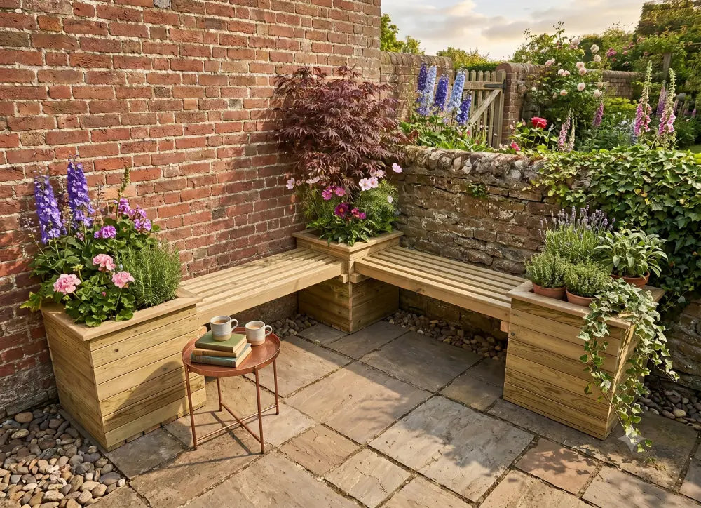 Corner Planter Bench with 2 x (6 x 5) Contemporary Fence Panels