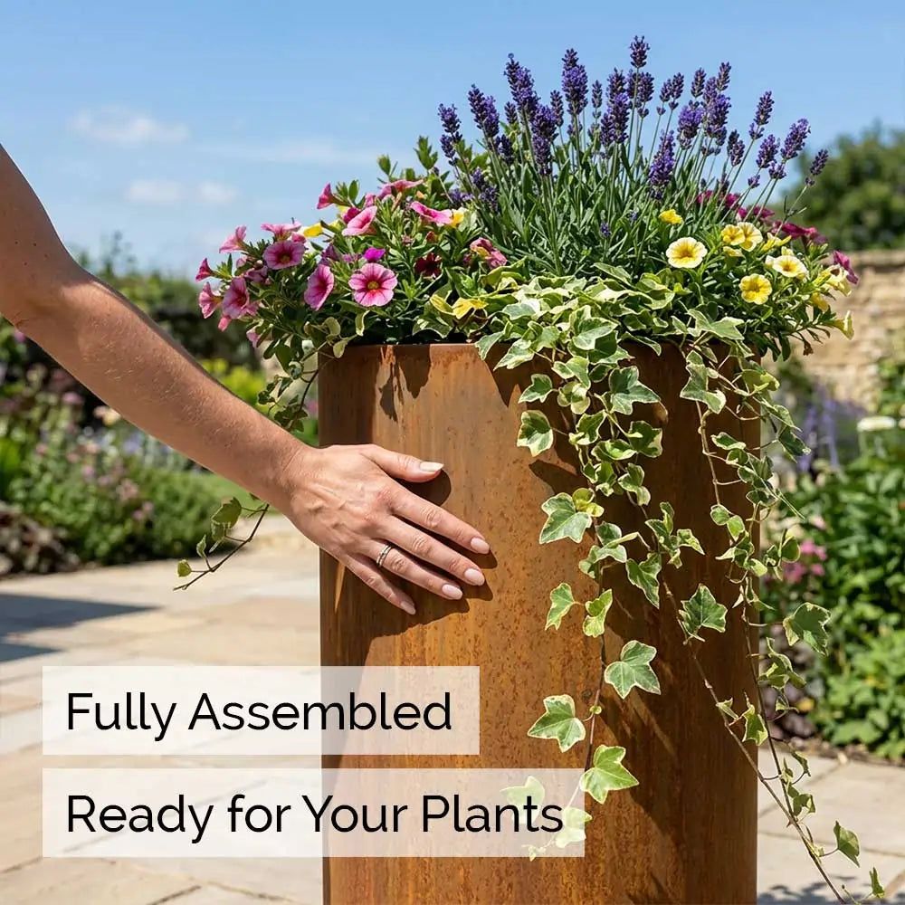 Pre Rusted Planters Pre-Rusted Corten Steel Round Tall Cylinder Planter with Feet ...