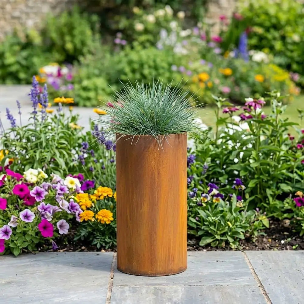 Large Rusted Round Planter Pre-Rusted Corten Steel Round Tall Cylinder Planter with Feet ...