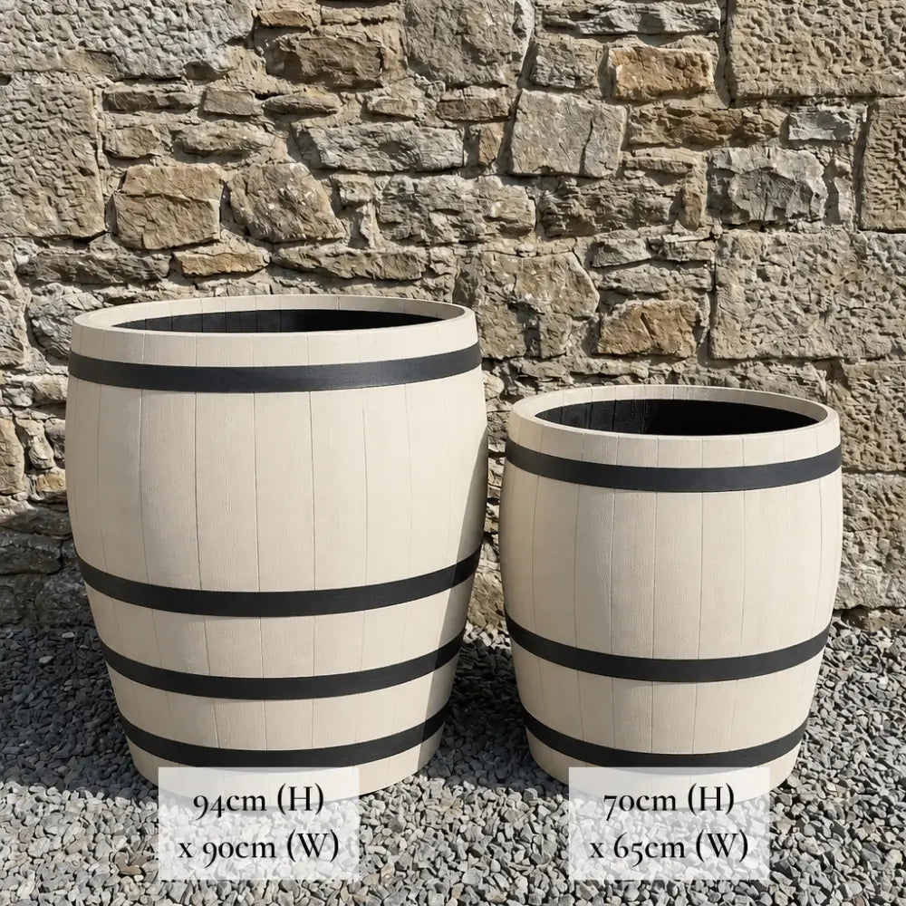 #65-70cm(D) x 67-70cm(H) 3/4 Barrel
#65-70cm(D) x 90cm(H) Full Barrel
#90cm(D) x 130cm(H) Full Barrel
#90cm(D) x 94cm(H) 3/4 Barrel
#Cream/Black Band
#with Liner
#without Liner