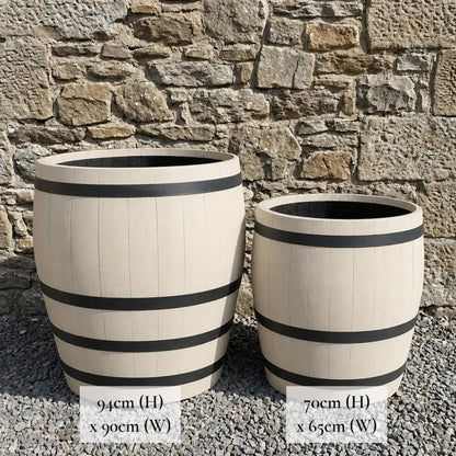 #65-70cm(D) x 67-70cm(H) 3/4 Barrel
#65-70cm(D) x 90cm(H) Full Barrel
#90cm(D) x 130cm(H) Full Barrel
#90cm(D) x 94cm(H) 3/4 Barrel
#Cream/Black Band
#with Liner
#without Liner