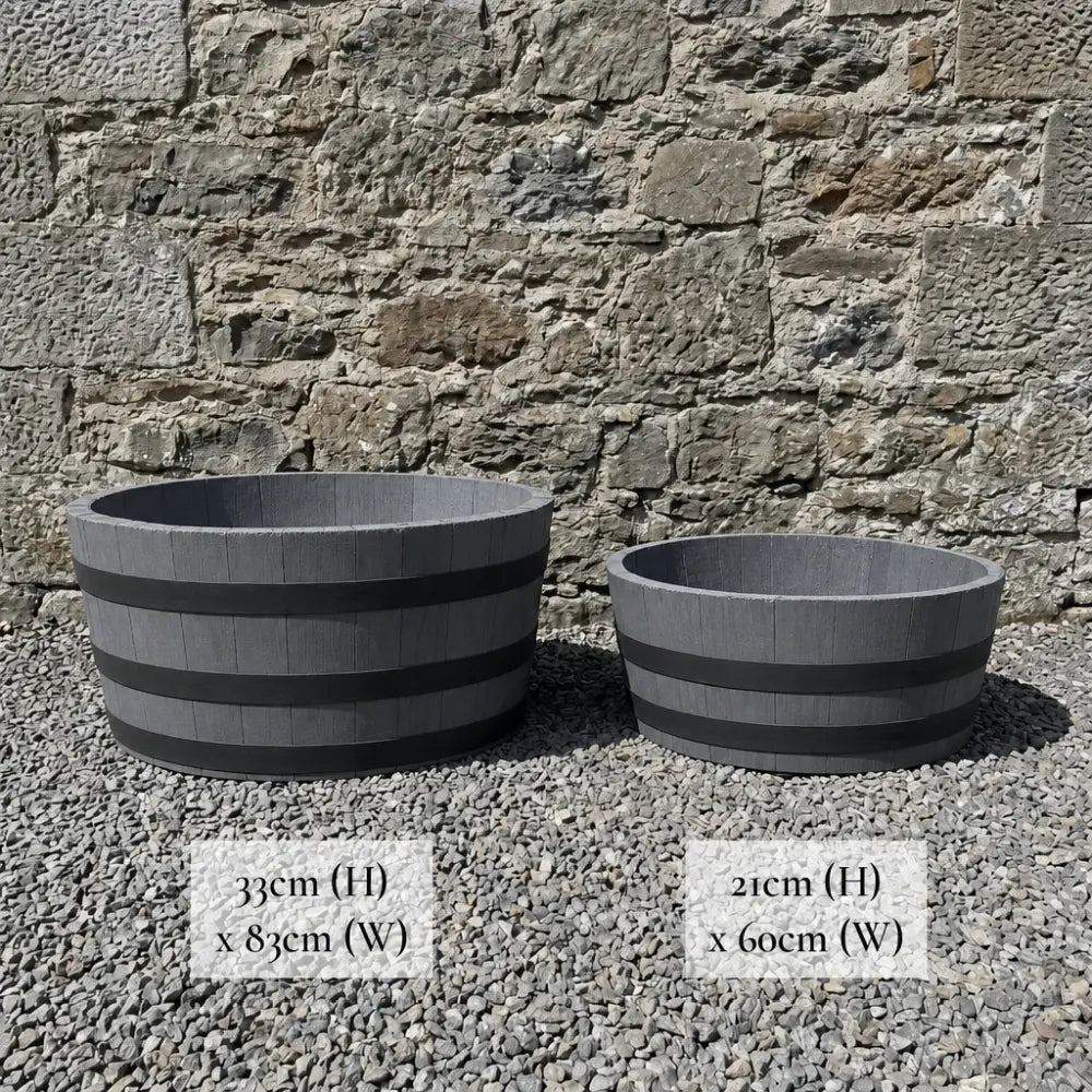 #65-70cm(D) x 21cm(H) 1/4 Barrel
#80-85cm(D) x 33cm(H) 1/4 Barrel #Grey/Black Band
#with Liner
#without Liner