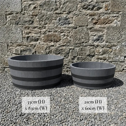 #65-70cm(D) x 21cm(H) 1/4 Barrel
#80-85cm(D) x 33cm(H) 1/4 Barrel #Grey/Black Band
#with Liner
#without Liner
