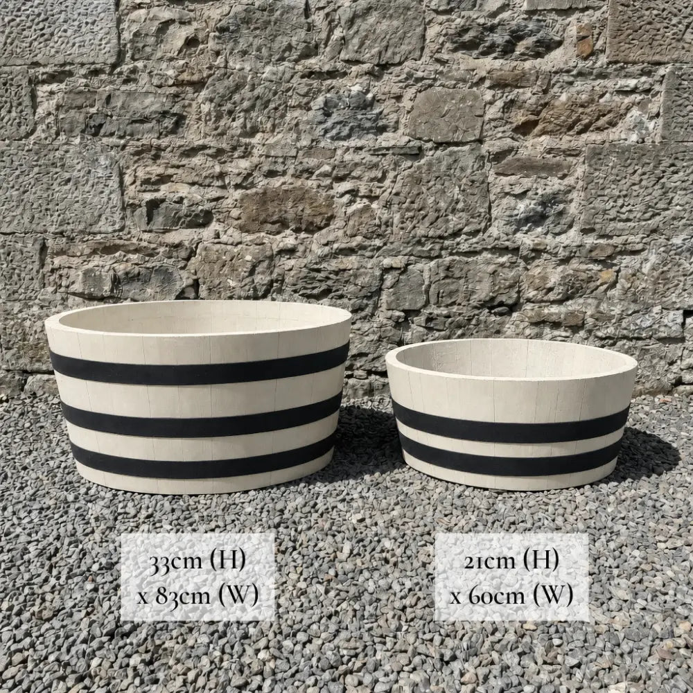 #65-70cm(D) x 21cm(H) 1/4 Barrel
#80-85cm(D) x 33cm(H) 1/4 Barrel #Cream/Black Band
#with Liner
#without Liner