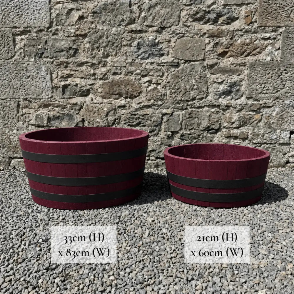 #65-70cm(D) x 21cm(H) 1/4 Barrel
#80-85cm(D) x 33cm(H) 1/4 Barrel #Burgundy/Black Band
#with Liner
#without Liner