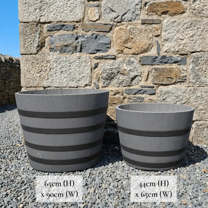 #65-80cm(D) x 44-50cm(H) Half Barrel
#90cm(D) x 65-66cm(H) Half Barrel
#Grey/Black Band
#with Liner
#without Liner