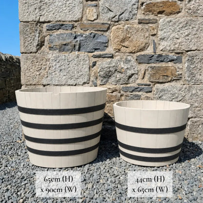 #65-80cm(D) x 44-50cm(H) Half Barrel
#90cm(D) x 65-66cm(H) Half Barrel
#Cream/Black Band
#with Liner
#without Liner