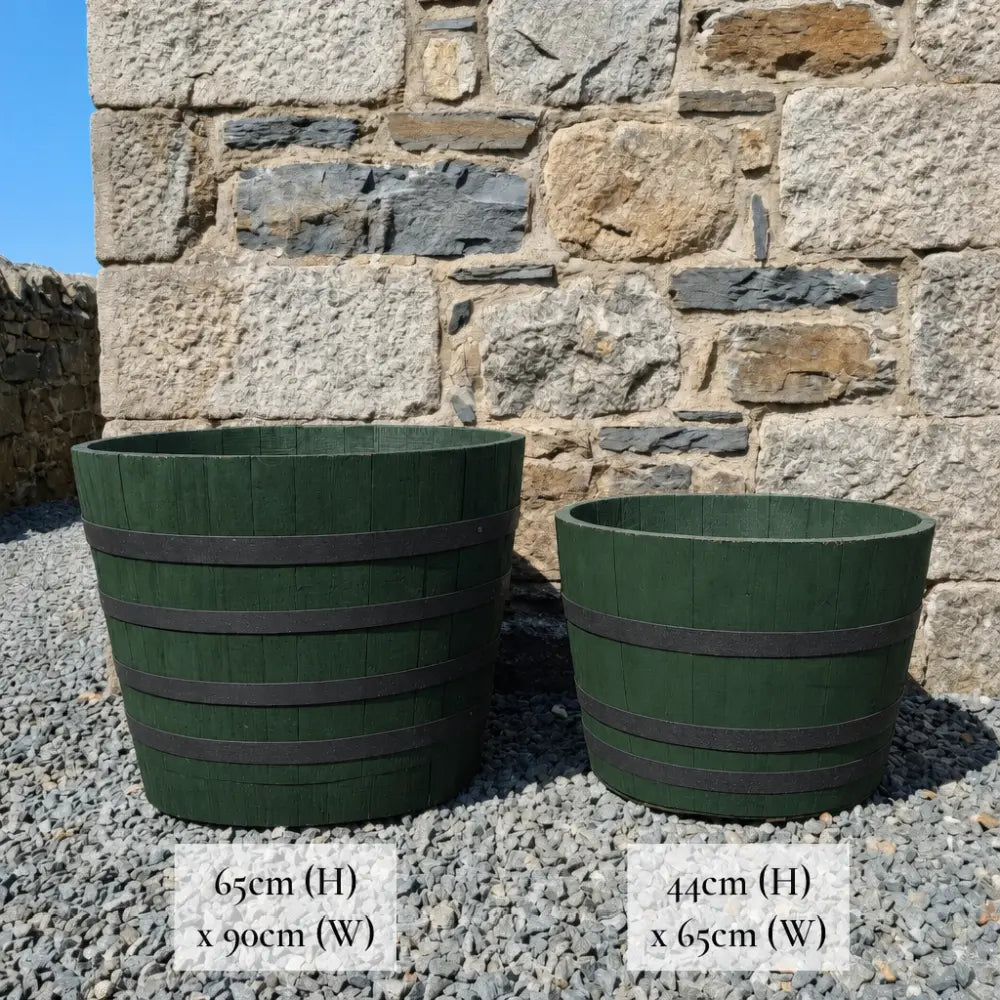 #65-80cm(D) x 44-50cm(H) Half Barrel
#90cm(D) x 65-66cm(H) Half Barrel
#Green/Black Band
#with Liner
#without Liner