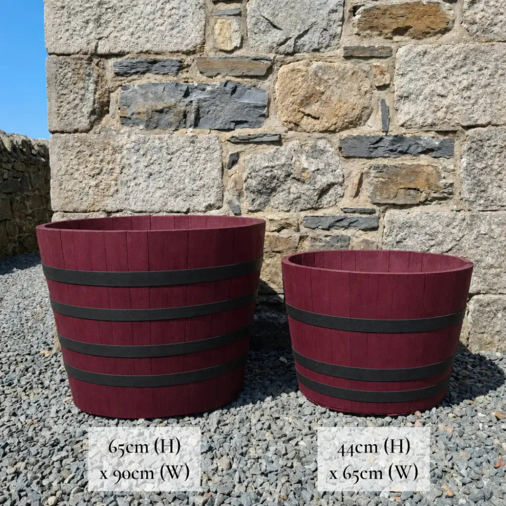 #65-80cm(D) x 44-50cm(H) Half Barrel
#90cm(D) x 65-66cm(H) Half Barrel
#Burgundy/Black Band
#with Liner
#without Liner
