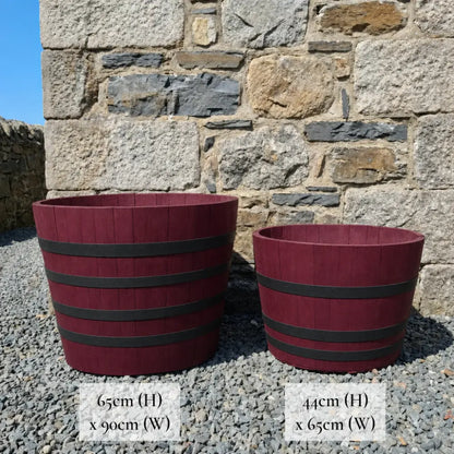 #65-80cm(D) x 44-50cm(H) Half Barrel
#90cm(D) x 65-66cm(H) Half Barrel
#Burgundy/Black Band
#with Liner
#without Liner