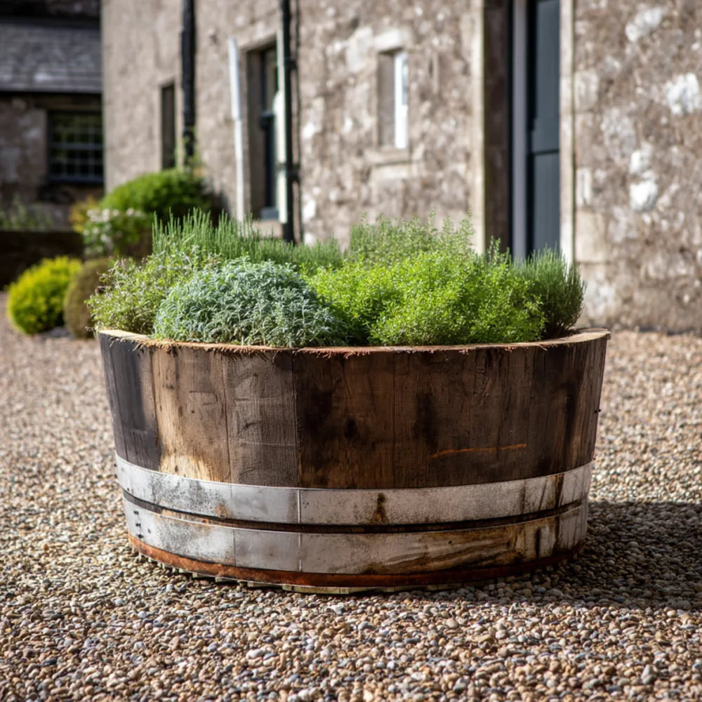 #65-70cm(D) x 21cm(H) 1/4 Barrel
#Natural Timber/Rustic Silver Band
#with Liner
#without Liner