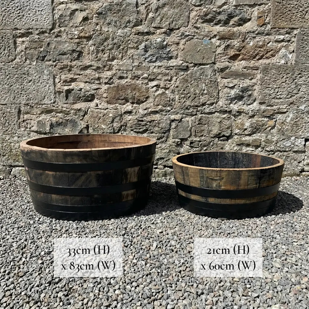 #80-85cm(D) x 33cm(H) 1/4 Barrel
#Natural Timber/Black Band
#with Liner
#without Liner