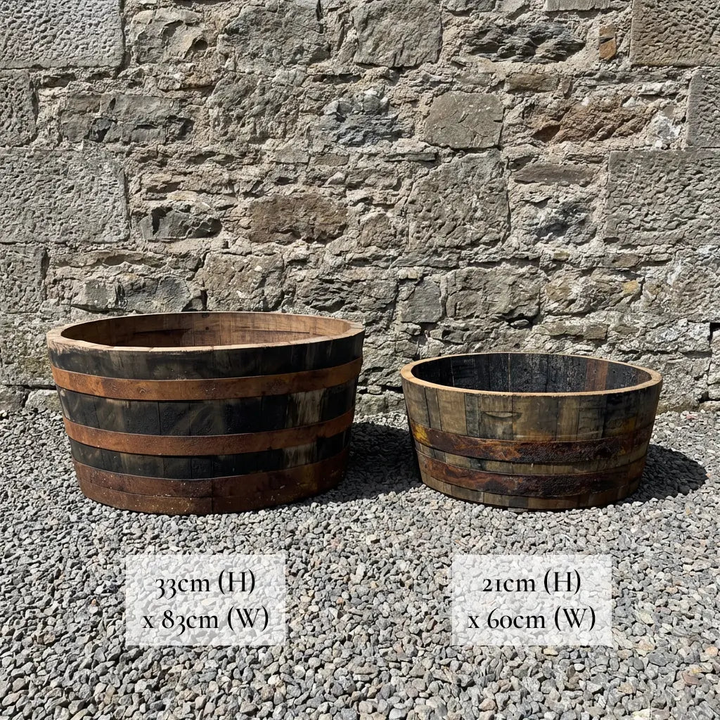 #65-70cm(D) x 21cm(H) 1/4 Barrel
#80-85cm(D) x 33cm(H) 1/4 Barrel #Natural Timber/Rustic Band #with Liner #without Liner
