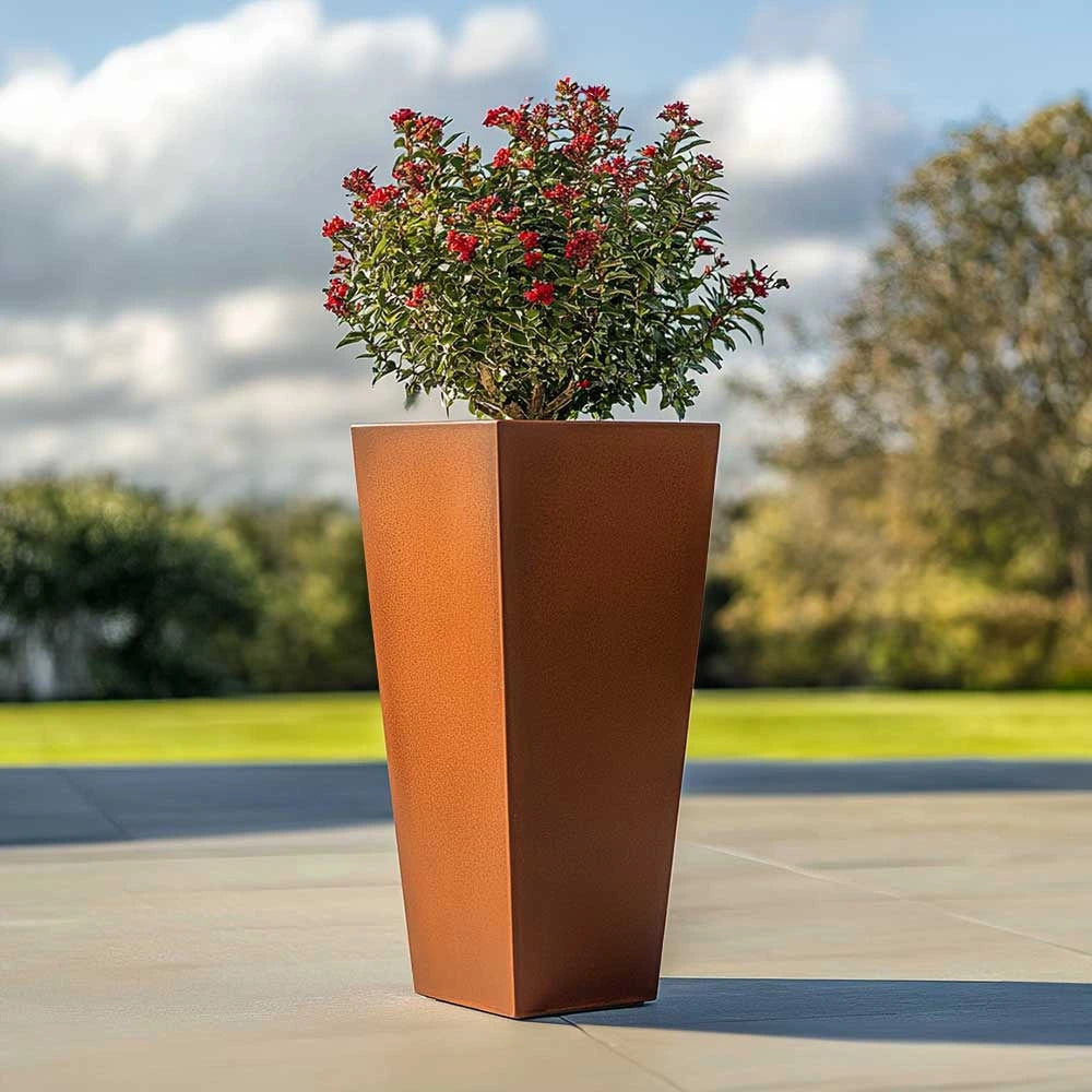 Pre Rusted Planters Pre-Rusted Corten Steel Straight Edge Tall Tapered Square Planter ...