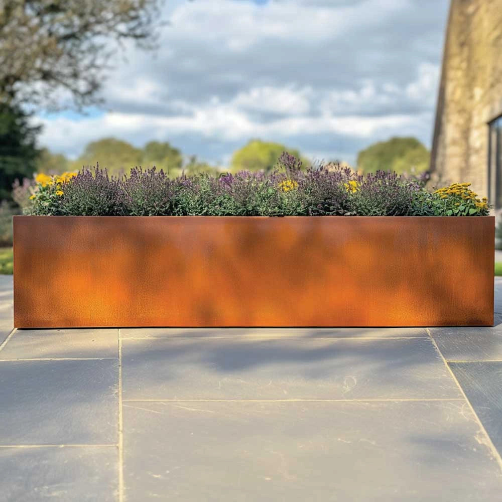 Pre Rusted Planters Pre-Rusted Corten Steel Straight Edge Long Trough Planter – Planters.co.uk