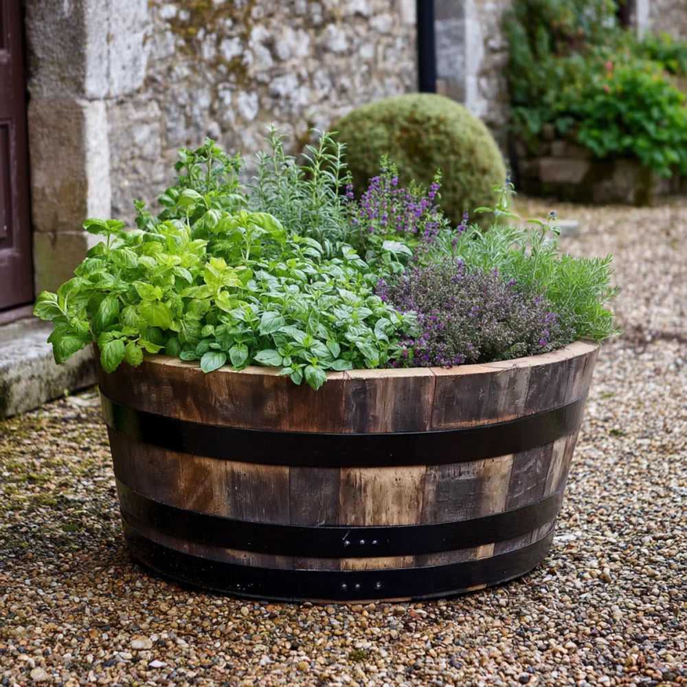 #80-85cm(D) x 33cm(H) 1/4 Barrel #Natural Timber/Black Band #with Liner #without Liner