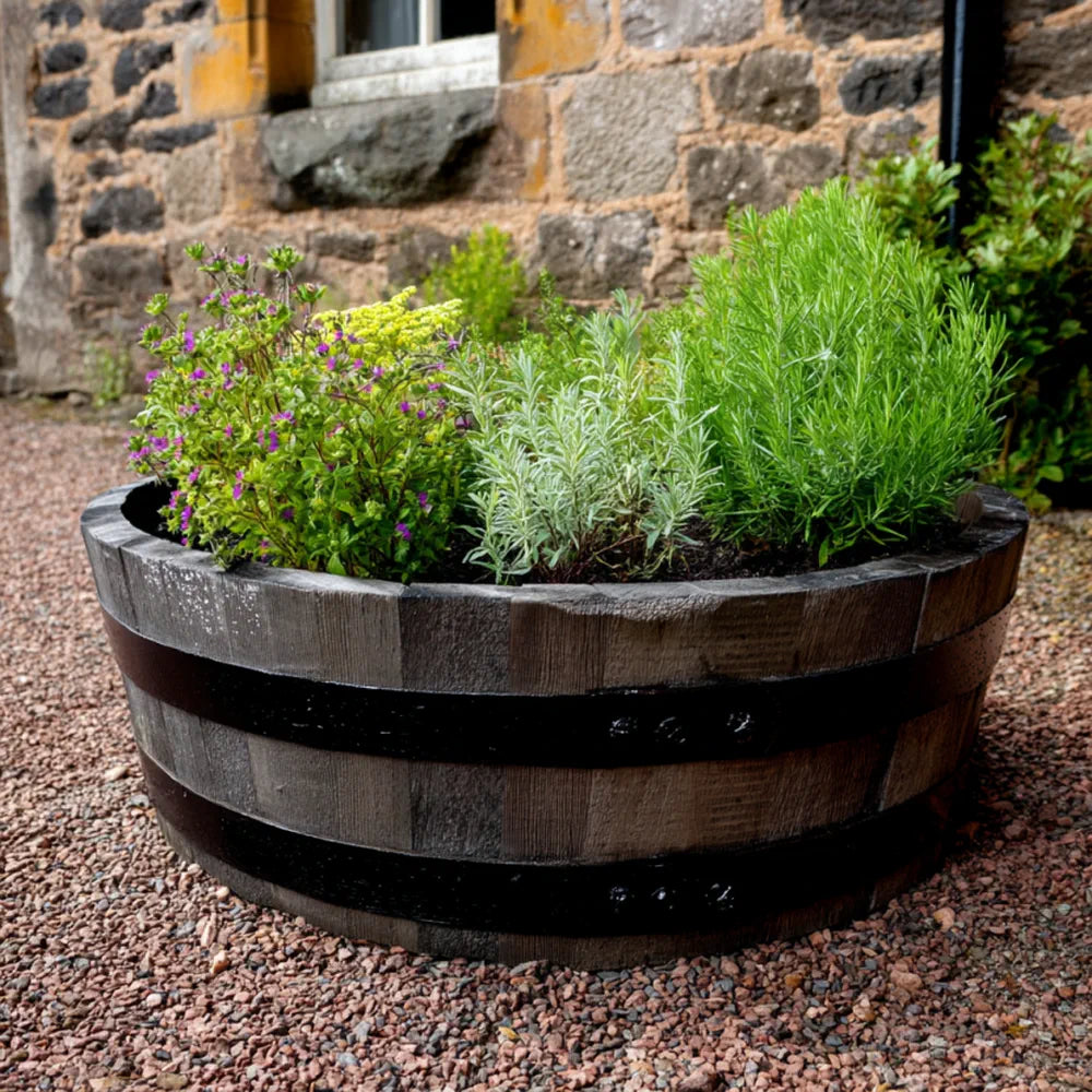 #65-70cm(D) x 21cm(H) 1/4 Barrel
#Natural Timber/Black Band
#with Liner
#without Liner