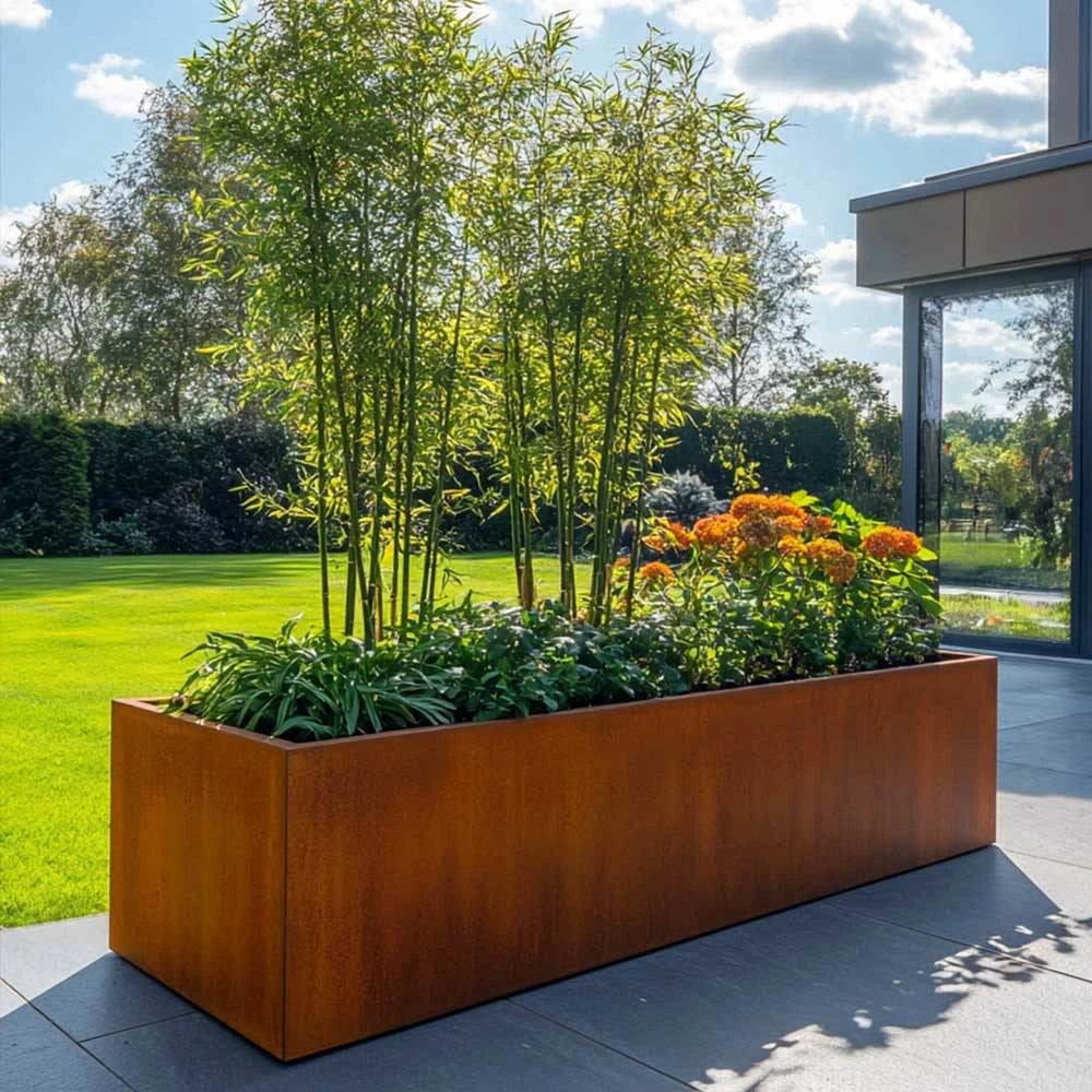 Pre Rusted Planters Pre-Rusted Corten Steel Straight Edge Long Trough Planter – Planters.co.uk