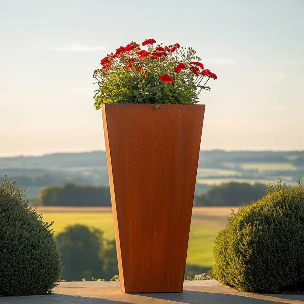 Pre Rusted Planters Pre-Rusted Corten Steel Straight Edge Tall Tapered Square Planter ...