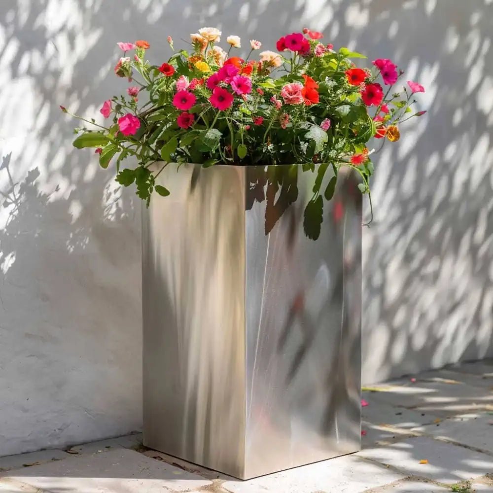 Zinc Galvanised Tall Square Planter