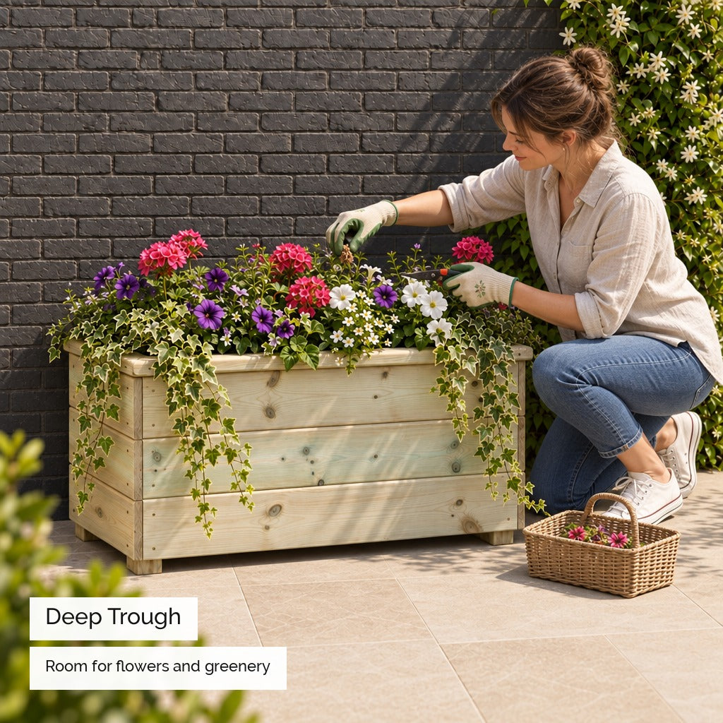 Deluxe Large Wooden Trough Planter - deep planting space