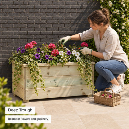Deluxe Large Wooden Trough Planter - deep planting space
