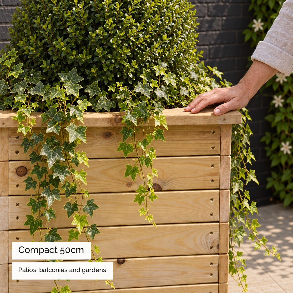 Deluxe Square Natural Redwood Planter - compact size