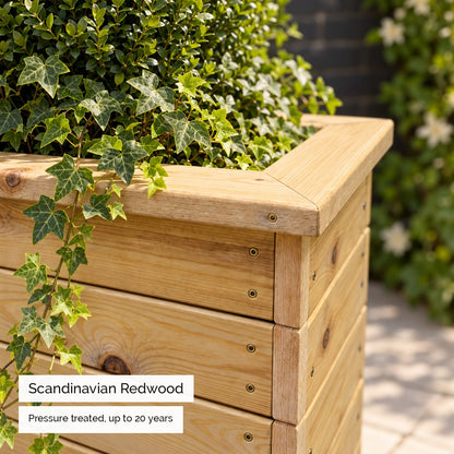 Deluxe Square Natural Redwood Planter - redwood timber