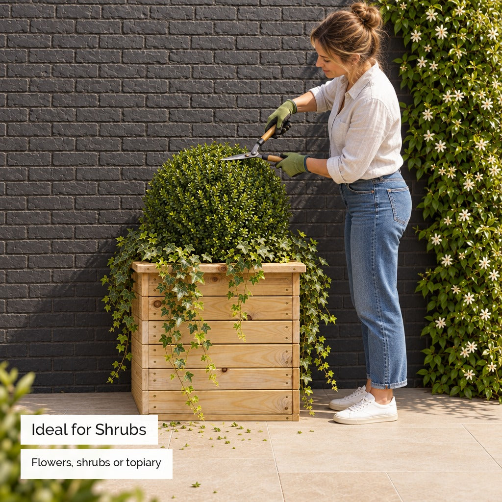 Deluxe Square Natural Redwood Planter - for shrubs