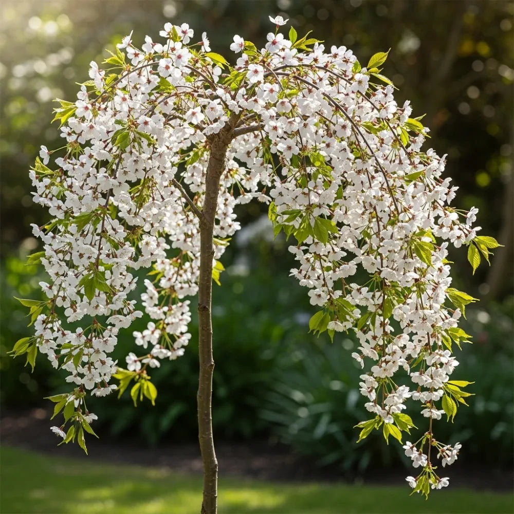Dwarf White Weeping Cherry Blossom Tree | Mature Prunus 'Snow Showers' | Top Worked | 15L Pot | 2 Years Old