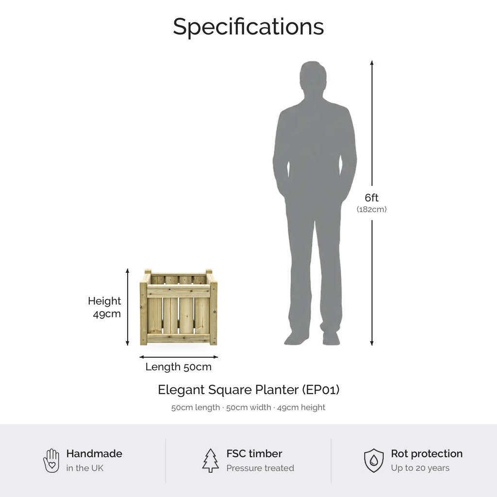 Elegant Square Planter dimensions and specifications