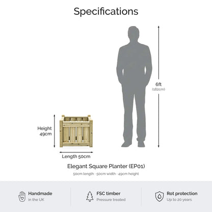 Elegant Square Planter dimensions and specifications