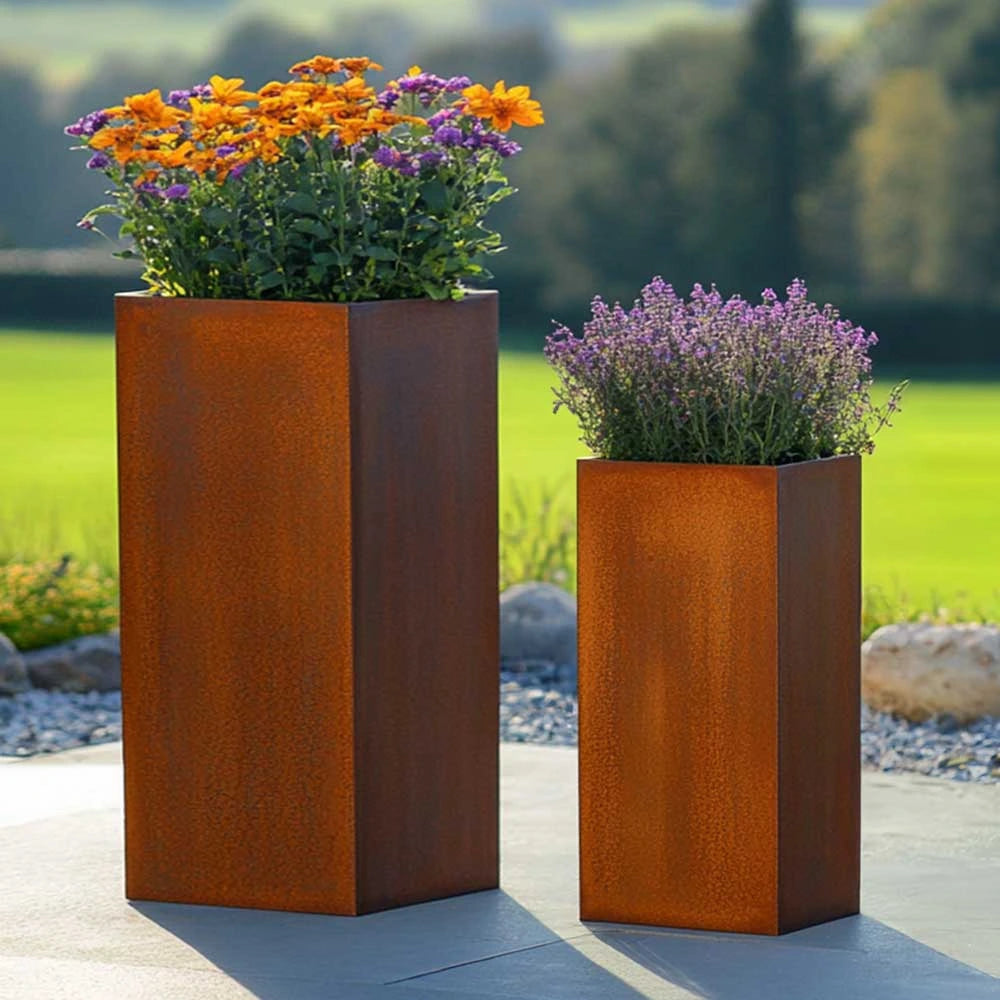 Pre Rusted Planters Pre-Rusted Corten Steel Straight Edge Tall Square Planter – Planters.co.uk