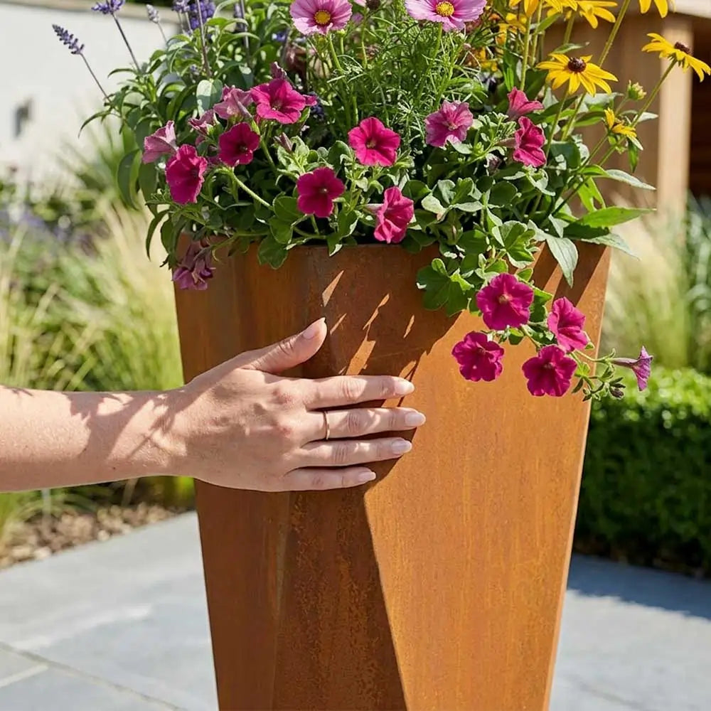 Pre Rusted Planters Pre-Rusted Corten Steel Tall Geometric Planter with Feet – Planters.co.uk