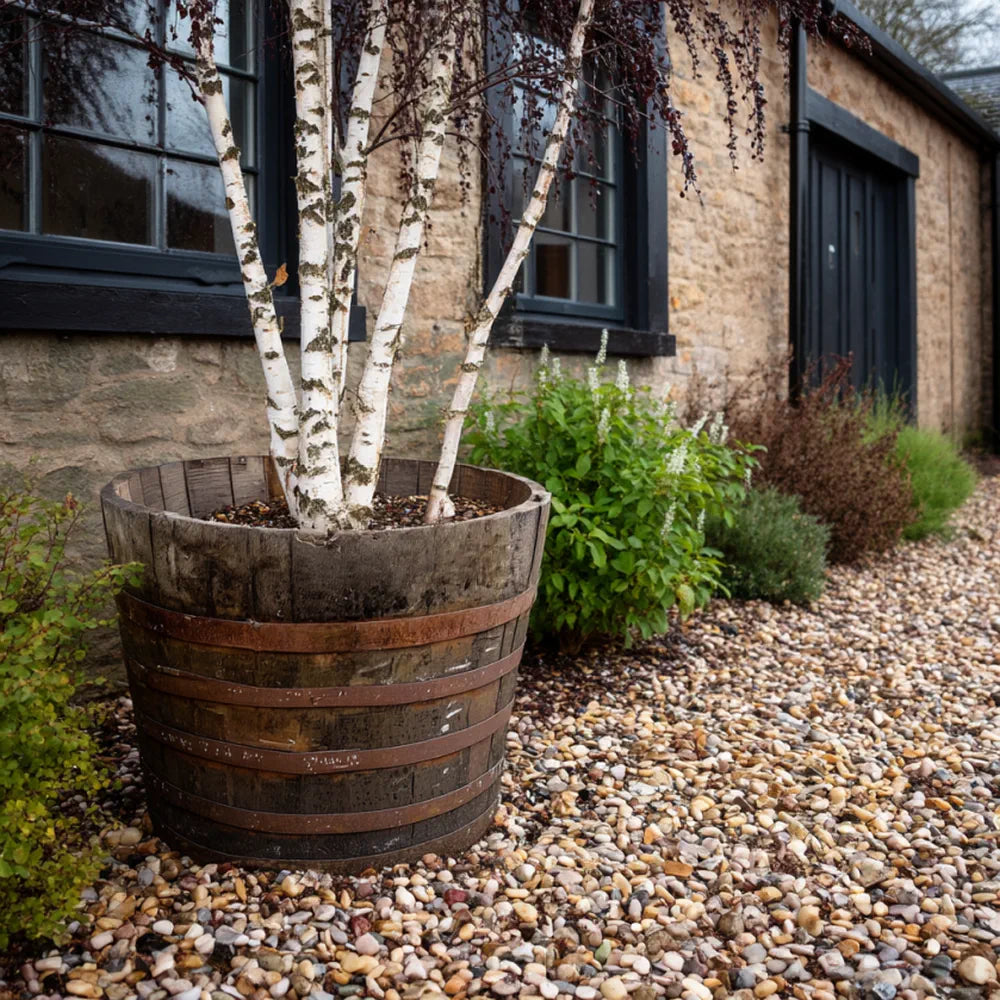 #90cm(D) x 65-66cm(H) Half Barrel
#Natural Timber/Rustic Band
#with Liner
#without Liner