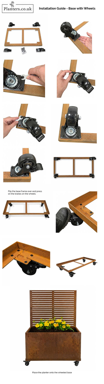 Corten Steel Wheel base for 1m Trough Planter 100cm(L) x 40cm(H) x 40cm(W)