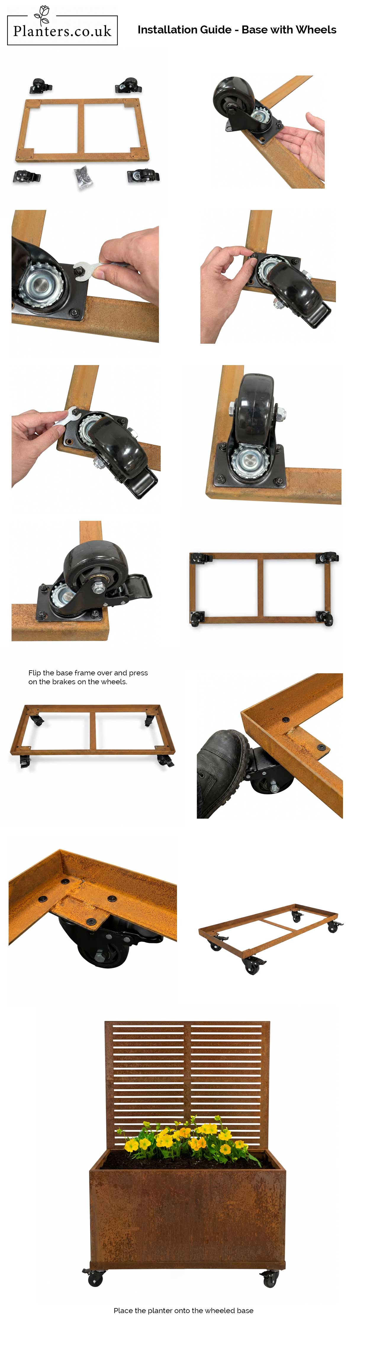 Corten Steel Wheel base for 2m Trough Planter 200cm(L) x 50cm(H) x 50cm(W)