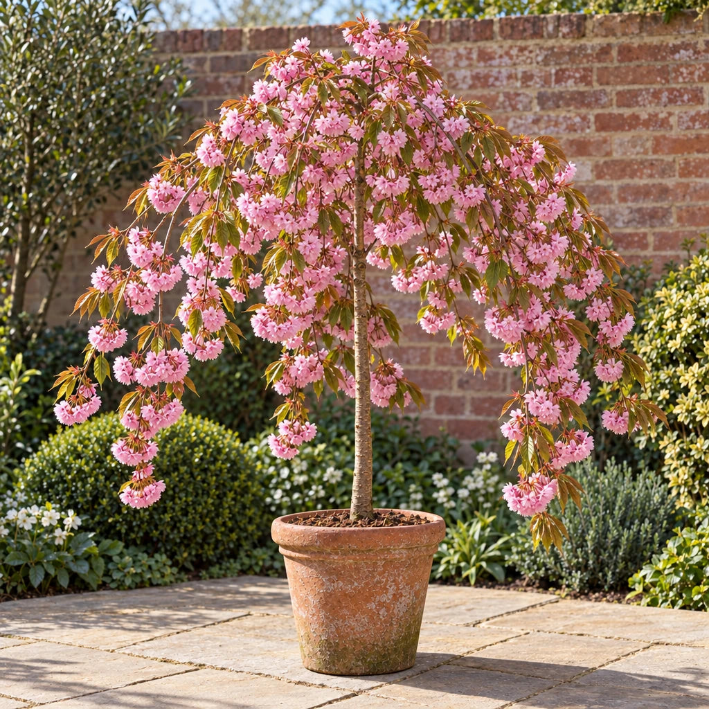 Kiku-shidare 5ft Cheal's weeping cherry tree in full pink blossom