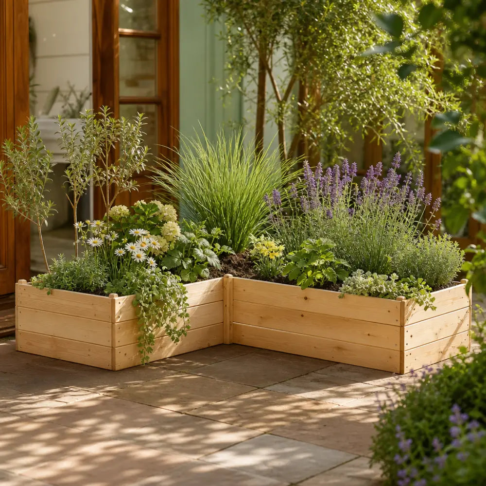 Premium L-Shape Wood Raised Bed