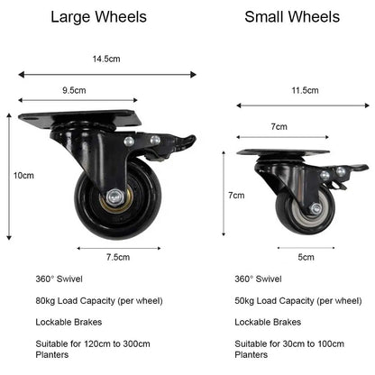 Wheels for Planters - Set of 4 - 3.94 inch Wheels - Large Wheels