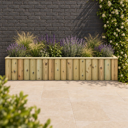 Log Lap Wooden Planter Trough planted in a garden setting (TR015) #150cm(L) x 40cm(W) x 40cm(H)