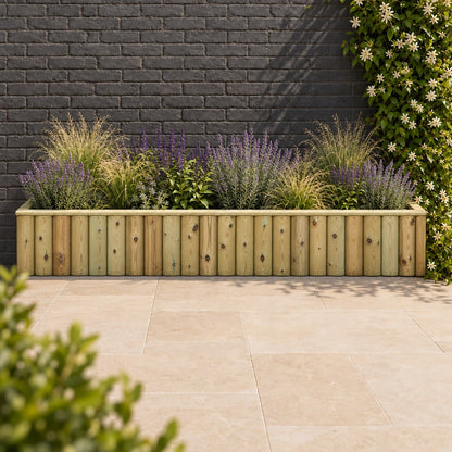 Log Lap Wooden Planter Trough planted in a garden setting (TR016) #180cm(L) x 40cm(W) x 40cm(H)