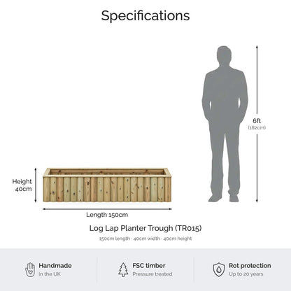 Log Lap Wooden Planter Trough dimensions and specifications (TR015) #150cm(L) x 40cm(W) x 40cm(H)