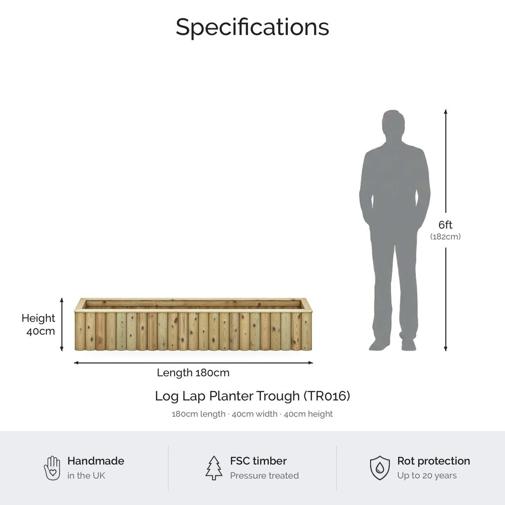Log Lap Wooden Planter Trough dimensions and specifications (TR016) #180cm(L) x 40cm(W) x 40cm(H)