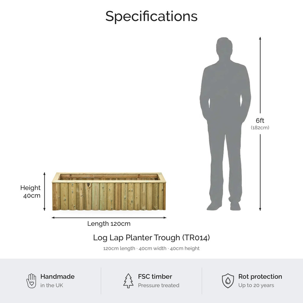 Log Lap Wooden Planter Trough dimensions and specifications #120cm(L) x 40cm(W) x 40cm(H)