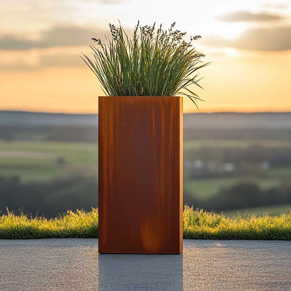 Pre Rusted Planters Pre-Rusted Corten Steel Straight Edge Tall Square Planter – Planters.co.uk