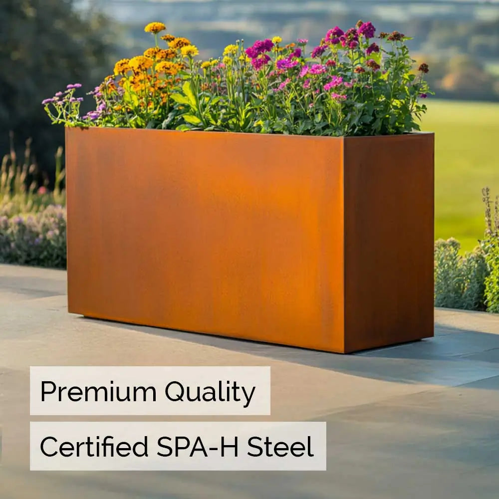 Pre Rusted Planters Pre-Rusted Corten Steel Straight Edge Tall Trough Planter with Feet ...